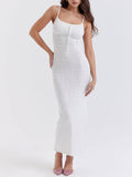 YAHUITE White Knit Maxi Dress