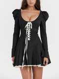 YAHUITE Black&Cream Pleated Mini Dress