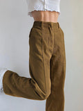 YAHUITE-YAHUITE Ribbed Stitch Colorblock Corduroy Pants