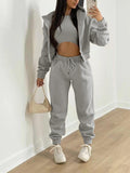 YAHUITE-YAHUITE Solid Tank Top & Hooded Jacket & Sweatpants Set