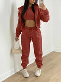 YAHUITE-YAHUITE Solid Tank Top & Hooded Jacket & Sweatpants Set