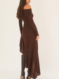 YAHUITE Bateau Neck Long Sleeve Maxi Dress