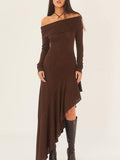 YAHUITE Bateau Neck Long Sleeve Maxi Dress