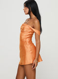 Yahuite Zabbarra Off The Shoulder Mini Dress Orange