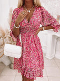 YAHUITE Bohemian Floral Print Dress