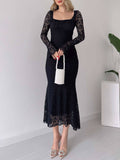 YAHUITE Lace Ruffle Dress