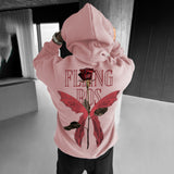 Yahuite Casual Retro Lettering Floral Design Oversized Hoodie