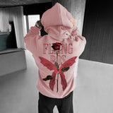 Yahuite Casual Retro Lettering Floral Design Oversized Hoodie