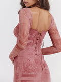 YAHUITE Pink Print Corset Dress