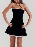 YAHUITE Black Velvet Strapless Dress