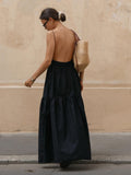 YAHUITE Solid Backless Long Dress