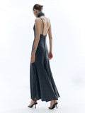 YAHUITE High Neck Backless Solid Dress