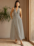 YAHUITE Stripe Backless Pockets Dress