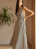 YAHUITE Stripe Backless Pockets Dress