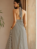 YAHUITE Stripe Backless Pockets Dress