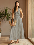 YAHUITE Stripe Backless Pockets Dress