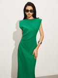 YAHUITE Split Crew Neck Sleeveless Dress