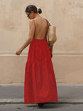 YAHUITE Solid Backless Long Dress