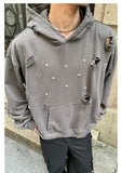 Yahuite Distressed Hoodie with Studded Details