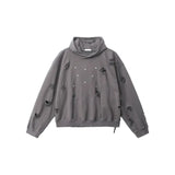 Yahuite Distressed Hoodie with Studded Details