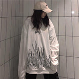 Streetwear Ladies Flame Print Pullover Hoodie Oversized Harajuku Style Hoodie Plus Size Winter Sweatshirt Korean Streetwear Top