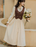 Back to school outfit Retro European Style Cow Girl Outfit Cottagecore Long Sleeve Casual Vintage Women Midi Dresses Mori Girl Vestido Mujer