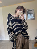 Yahuite LMQ NEW Women Punk Gothic Striped Long Sleeve Loose Patchwork Sweater Hip Hop Retro Oversize Pullover Casual Knitted Jumpers