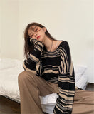 Yahuite LMQ NEW Women Punk Gothic Striped Long Sleeve Loose Patchwork Sweater Hip Hop Retro Oversize Pullover Casual Knitted Jumpers