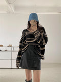 Yahuite LMQ NEW Women Punk Gothic Striped Long Sleeve Loose Patchwork Sweater Hip Hop Retro Oversize Pullover Casual Knitted Jumpers