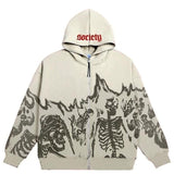 vintage streetwear men outfits Men's Streetwear Vintage Skull Hoodie Zipper Hoodie Sweatshirt Gothic Top