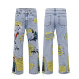 jeans American Hong Kong Style Original American Street Heavy Embroidery Ripped Jeans Men's New Long Pants