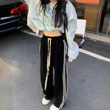 comfy school outfits Four Bars Spring and Summer Drawstring Wide Leg Casual Pants Women's High Waist Loose Straight Design Black Sports All-Match Pants