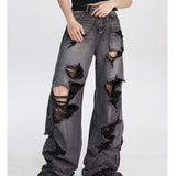 grunge dti American High Street Fashion Men and Women Ripped Beggar Denim Trousers Versatile Hip Hop Niche Pants