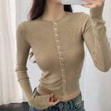 Yahuite business casual outfits for women 2024 Autumn New Hot Girl round Neck Single-Breasted Knitted Cardigan Women's Short Slim-Fit Long-Sleeved Sweater Top Fashion