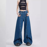 comfy school outfits Original Dark Blue Jeans Women's Spring and Autumn Stitching Design Wide-Leg Pants Straight Pants 77165dd