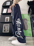 y2k Hip Hop Style American Retro Design Versatile Wide-Leg Pants Men's and Women's Street Letter Printed Drawstring Straight Pants