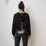 grunge outfits Women's Solid Color Hooded Sweater Women's 2024 Autumn and Winter Careful Machine Back Strap Hollow Top