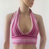 Backless Women Tops Backless Striped Halter Strap Sexy Mesh Vest