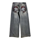 harajaku hip hop 2024 Skull Embroidery Loose Jeans Hiphop Hip Hop Street American Retro Distressed Wide Leg Pants