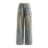 90s streetwear New Retro Dirty Dyed Blue Wide Leg Straight Pants Faded Distressed Casual Mopping Low Waist Jeans for Women 