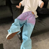 jeans Summer American Street Hip Hop Jeans Men's Washed Dopamine Pants Niche Gradient Rainbow Straight Wide-Leg Pants