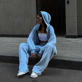 90s streetwear 2024 Casual Autumn Women's Suit Solid Color Long-Sleeved Cardigan Cap Top Sports Trousers Two-Piece Set