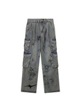 y2k Street Fun Graffiti Multi-Pocket Workwear Jeans Women's Spring High Waist Loose Slimming Wide Leg Mopping Pants