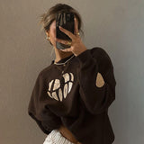 outfit 2024 Autumn and Winter New Women's Love Printed Pullover Casual Sweater Women's All-Match Long-Sleeved Top