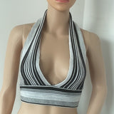 Backless Women Tops Backless Striped Halter Strap Sexy Mesh Vest