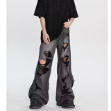 grunge dti American High Street Fashion Men and Women Ripped Beggar Denim Trousers Versatile Hip Hop Niche Pants