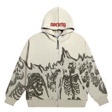 vintage streetwear men outfits Men's Streetwear Vintage Skull Hoodie Zipper Hoodie Sweatshirt Gothic Top