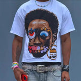 Yahuite streetwear men outfits Oversized Men's Head Printed T-shirt Men's Y2g American Gothic Trendy Street Hip Hop Harajuku Casual Short-Sleeved Top