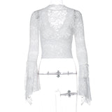 frat outfits INS Style Hot Selling Sexy Deep V Slim Fit All-Match Short Navel Lace Long Sleeve Hot Girl Style Lace Top