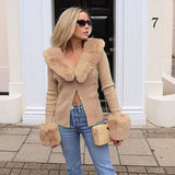 2000s fashion  Fashion Casual Sexy Fur Collar Knitted Long-Sleeved Coat Female 2024 Temperament All-Match Top